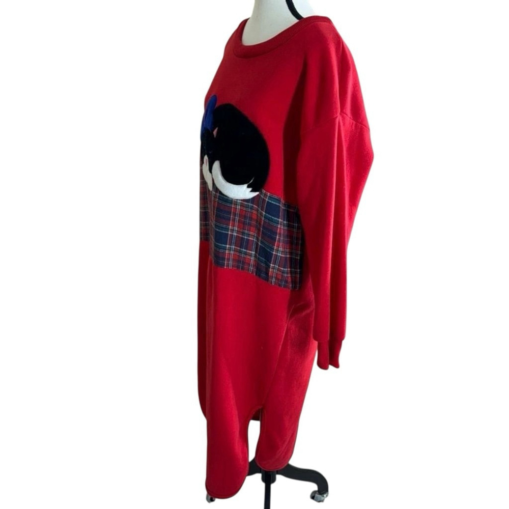 Polar Bear Wear Red Fleece Cat Applique Plaid Vintage Nightgown One Size Cozy - Picture 3 of 10